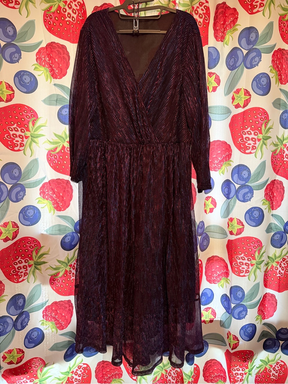 Women's Sparkle Burgundy Midi Dress with V-Neck